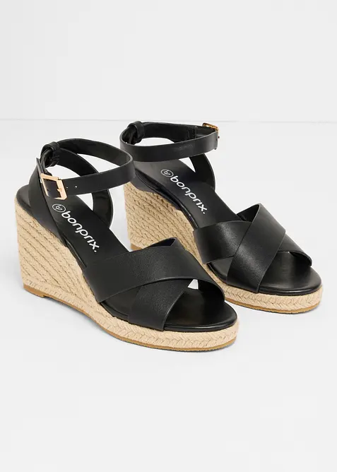 Sandalett med kilklack i baststil, bonprix