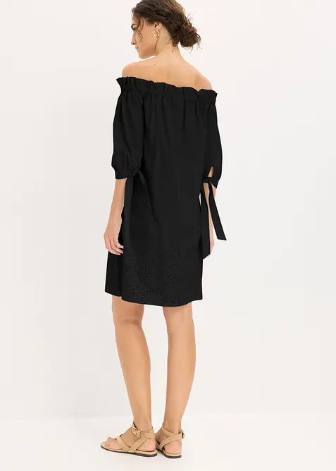 Off shoulder-kl&auml;nning i bomull med h&aring;lbroderi, bonprix