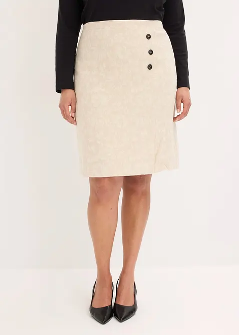 Kjol av bomullsjacquard med linneandel, bonprix