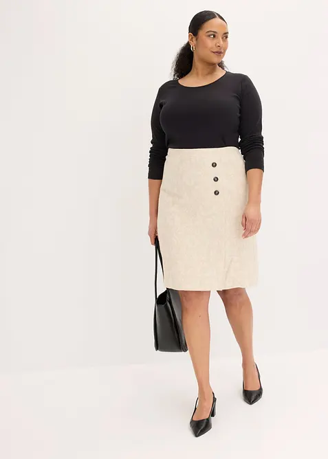 Kjol av bomullsjacquard med linneandel, bonprix