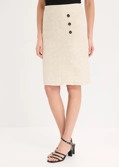 Kjol av bomullsjacquard med linneandel, bonprix