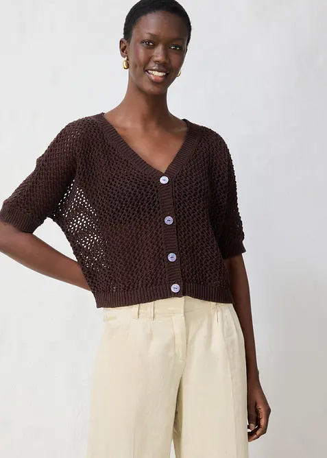 H&aring;lm&ouml;nstrad cardigan med lin, bonprix