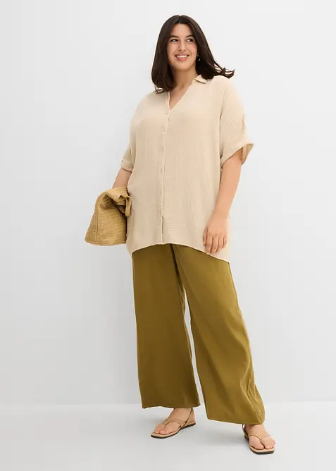 L&aring;ng blus i oversizemodell av bomullsmuslin, bonprix