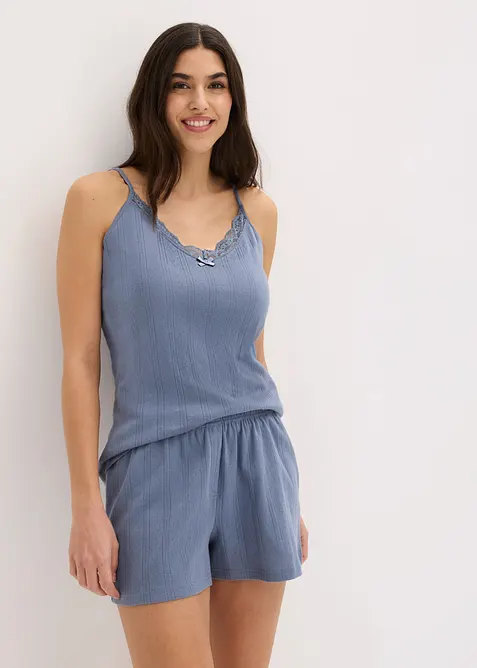 Pyjamas av pointelletrik&aring;, med shorts, bonprix