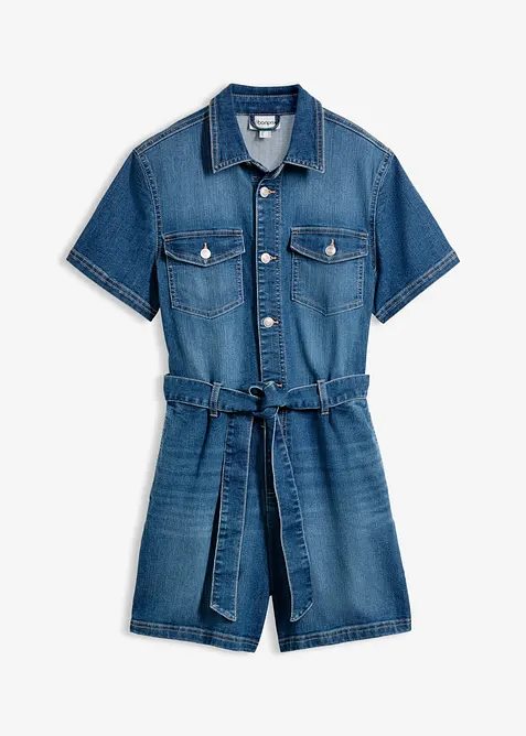Jeansjumpsuit med korta &auml;rmar, bonprix