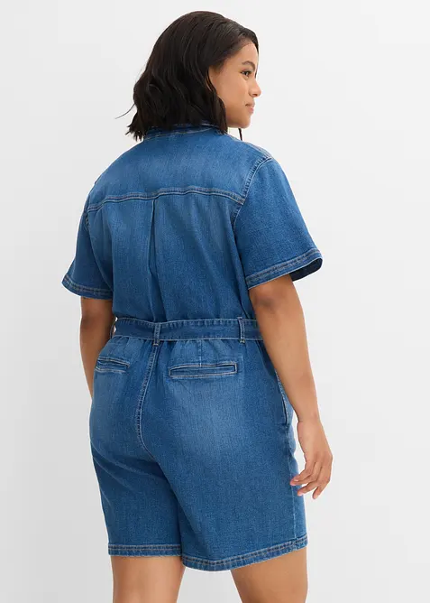 Jeansjumpsuit med korta &auml;rmar, bonprix