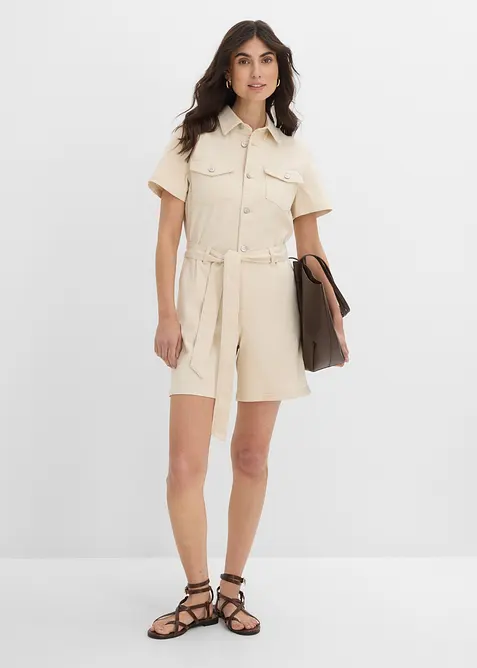 Jeansjumpsuit med korta &auml;rmar, bonprix