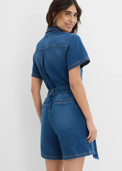 Jeansjumpsuit med korta &auml;rmar, bonprix