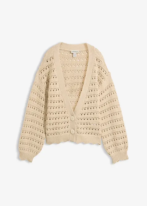 Cardigan med h&aring;lm&ouml;nster av ren bomull, bonprix