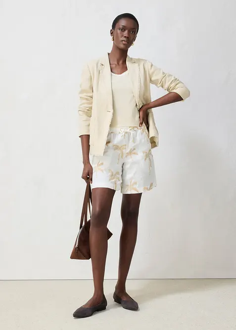 Linneshorts med broderi, bonprix