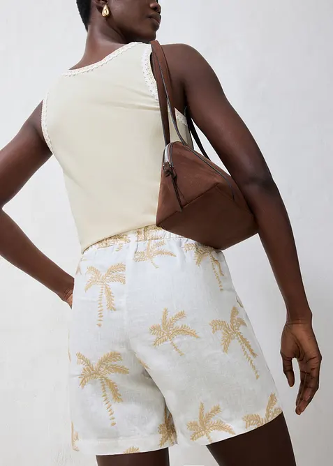 Linneshorts med broderi, bonprix