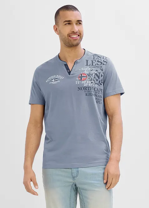 T-shirt i ekologisk bomull med kort knappsl&aring;, bonprix