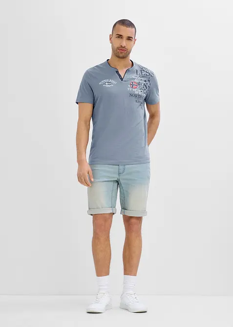 T-shirt i ekologisk bomull med kort knappsl&aring;, bonprix