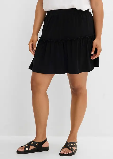 Jerseykjol med volang, av viskosmix, bonprix