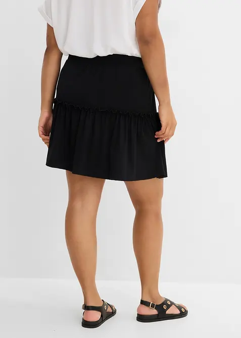 Jerseykjol med volang, av viskosmix, bonprix