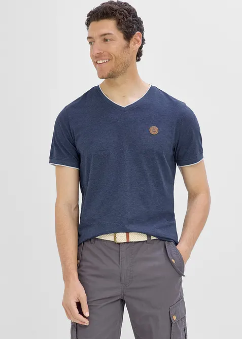 T-shirt med V-ringning med dubbel kant, bonprix