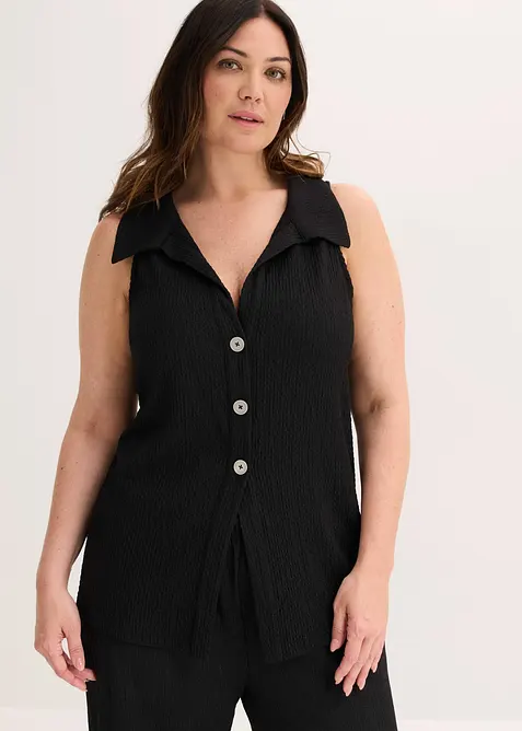 &Auml;rml&ouml;s topp i kr&auml;ppat material med struktur, bonprix