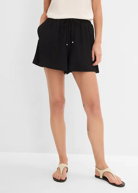 Dra p&aring;-shorts i kr&auml;ppat material med struktur, bonprix