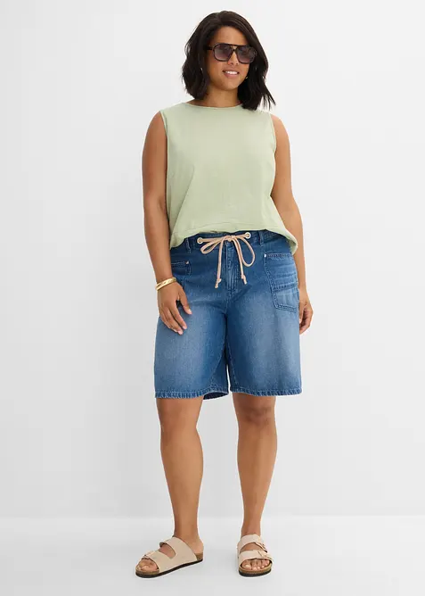 Jeansshorts Mid Waist, med dragsko, bonprix