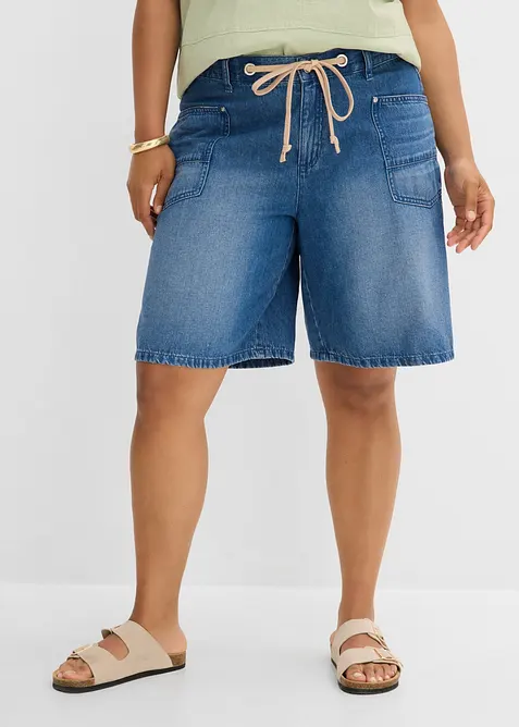 Jeansshorts Mid Waist, med dragsko, bonprix