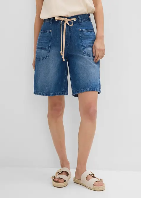 Jeansshorts Mid Waist, med dragsko, bonprix