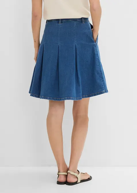 Jeanskjol Mid Waist, med veck, bonprix