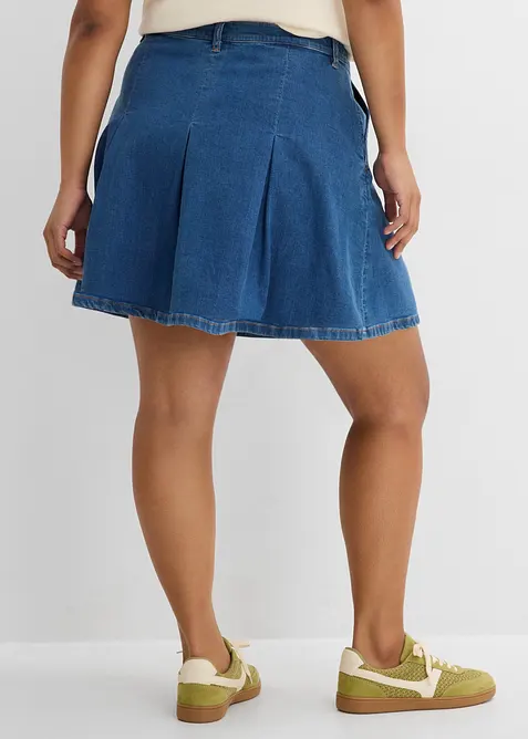 Jeanskjol Mid Waist, med veck, bonprix