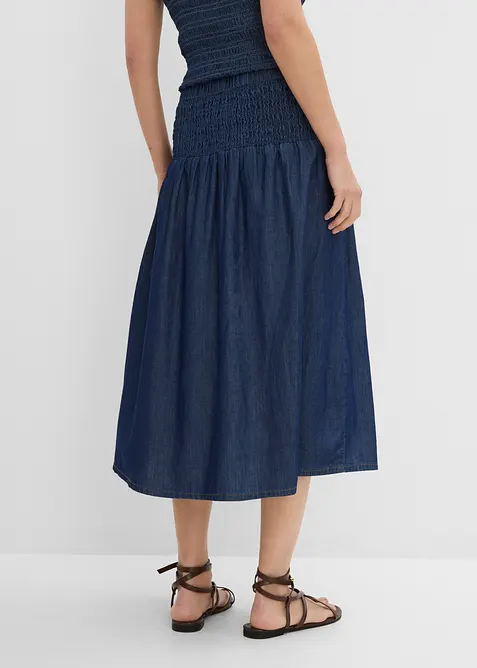 Jeanskjol i midil&auml;ngd, res&aring;rmidja, bonprix