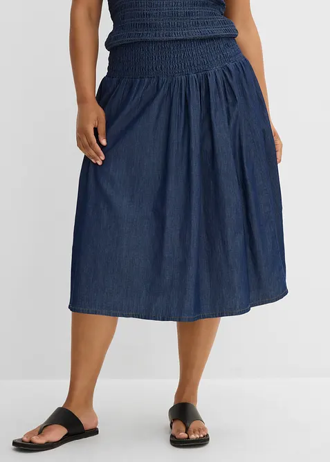 Jeanskjol i midil&auml;ngd, res&aring;rmidja, bonprix