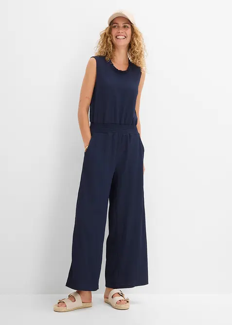 Jumpsuit i kr&auml;ppad jersey med struktur, bonprix