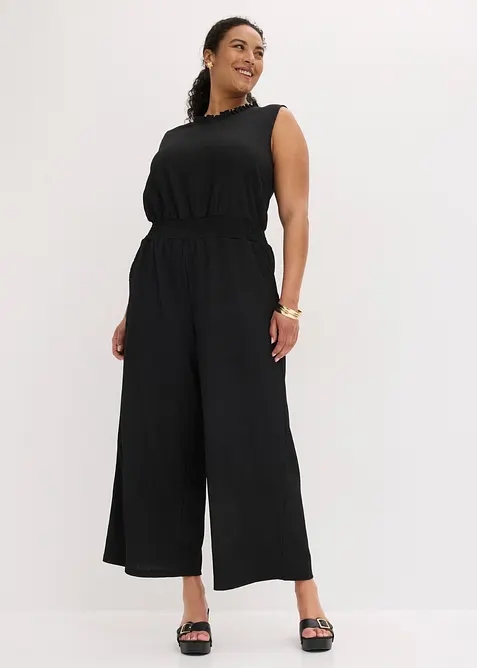 Jumpsuit i kr&auml;ppad jersey med struktur, bonprix