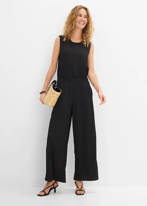 Jumpsuit i kr&auml;ppad jersey med struktur, bonprix