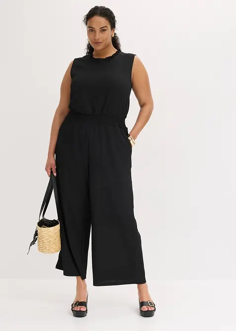 Jumpsuit i kr&auml;ppad jersey med struktur, bonprix