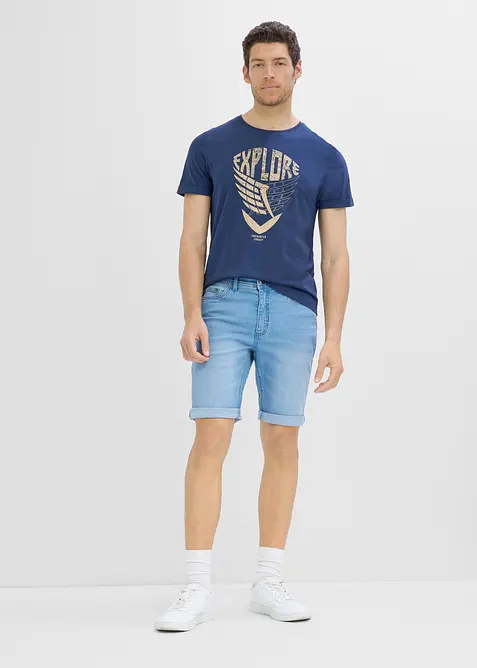 Stretchiga jeansshorts med f&ouml;rst&auml;rkt gren, Regular Fit (2-pack), bonprix