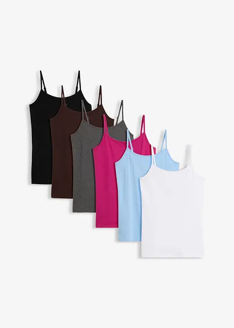 Linne med reglerbara, smala axelband (6-pack), bonprix
