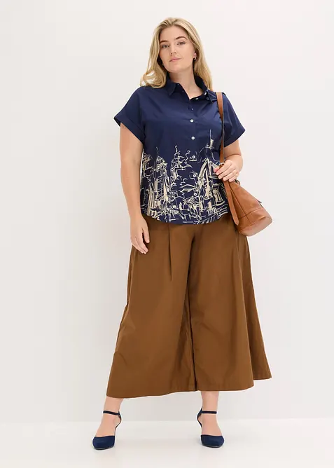 Oversized, kort&auml;rmad blus i bomullspoplin, bonprix
