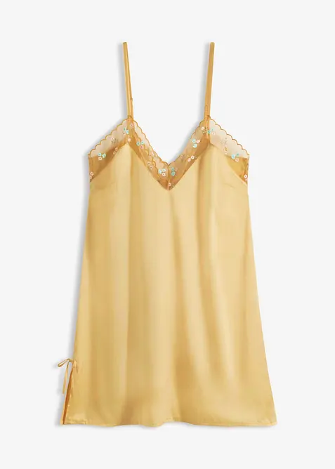 Neglig&eacute; i satin med skirt broderi, bonprix