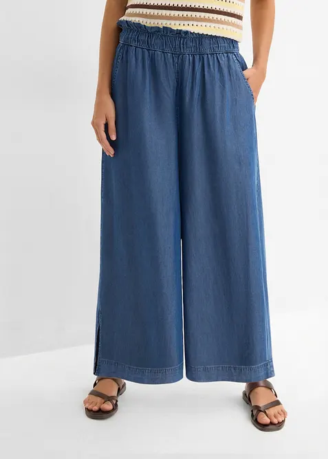 F&ouml;ljsamma palazzojeans med slits i sidan, 7/8-l&auml;ngd, bonprix