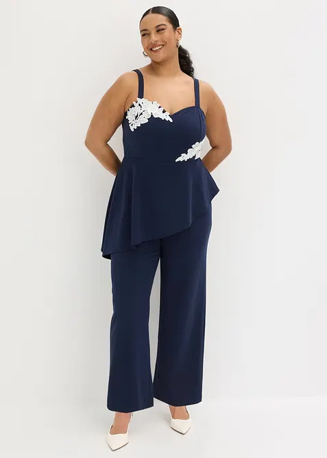 Jumpsuit med axelband och spetsapplikation, bonprix