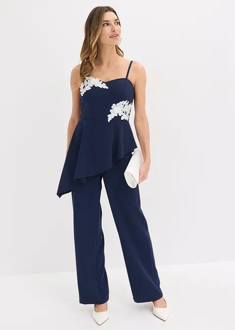 Jumpsuit med axelband och spetsapplikation, bonprix
