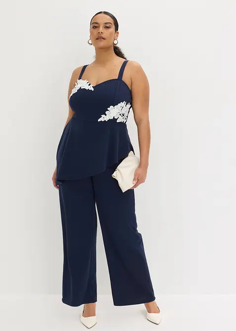 Jumpsuit med axelband och spetsapplikation, bonprix