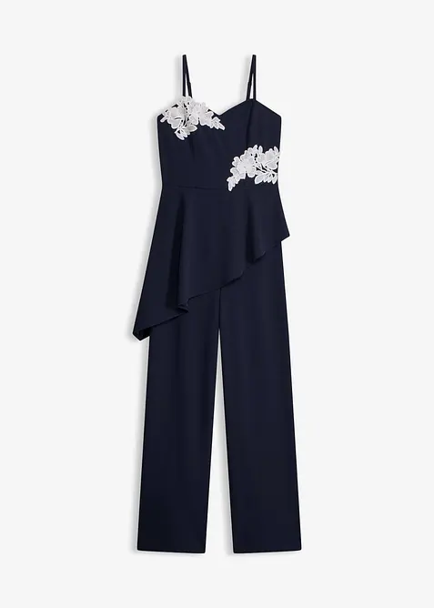 Jumpsuit med axelband och spetsapplikation, bonprix