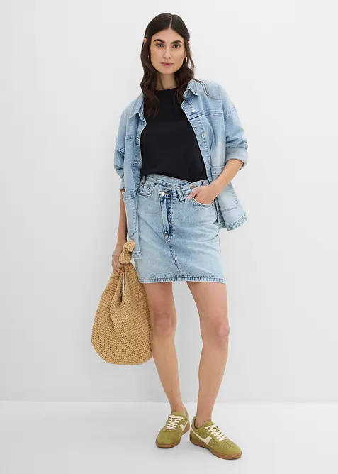 Jeanskjol med asymmetrisk midja, bonprix