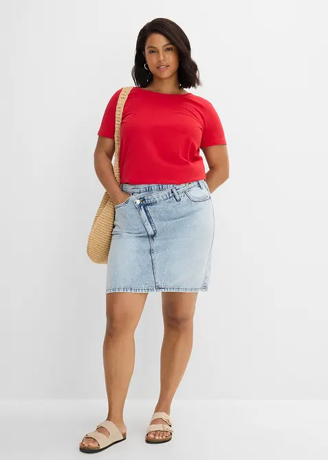 Jeanskjol med asymmetrisk midja, bonprix