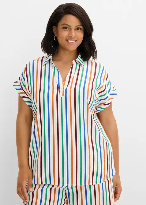 Kort&auml;rmad blus i viskosmix, bonprix