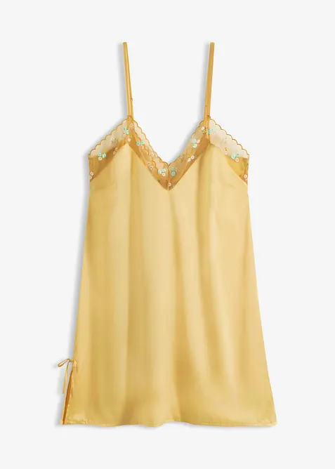 Neglig&eacute; i satin med skirt broderi, bonprix