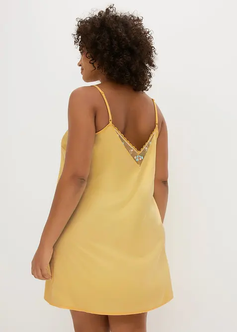 Neglig&eacute; i satin med skirt broderi, bonprix