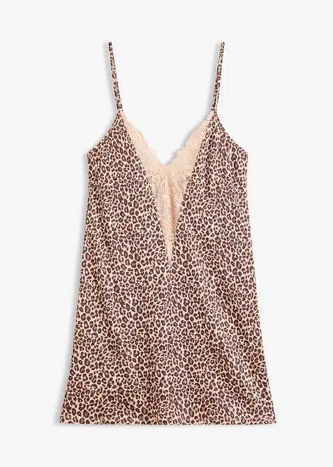 Neglig&eacute; i satin med leopardm&ouml;nster, bonprix