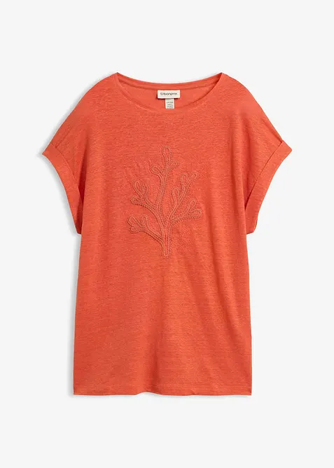 Tunn T-shirt i linne med broderi, bonprix