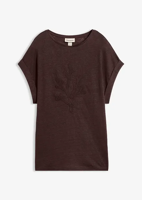 T-shirt i linne med broderi, bonprix